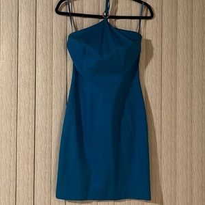 Express stretch halter dress with side zipper